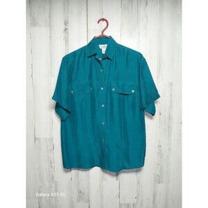 Hibiscus Women's Small Teal 100% Silk Shirt
